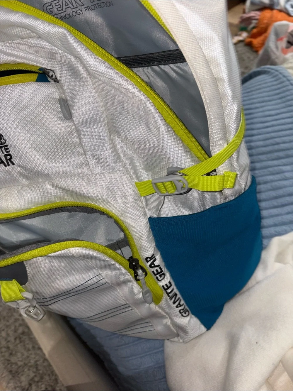 Granite Gear White & Blue Men’s Backpack with Neon Yellow Accents